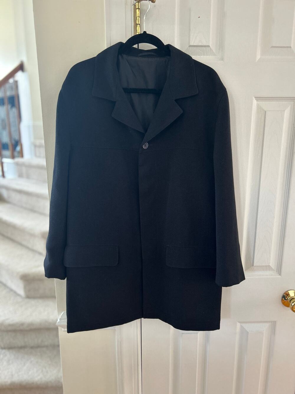 Vintage Versace Wool Blend Black Button Front Pea Coat